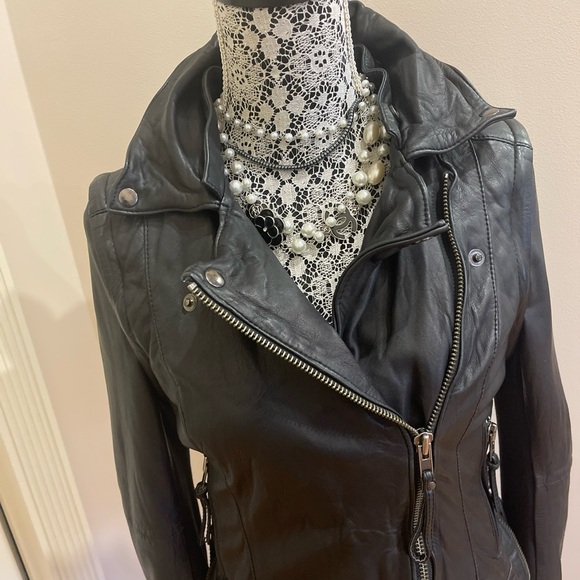 Muubaa shearling aviator biker jacket real sheepskin lamb leather size 6 black - Picture 7 of 13